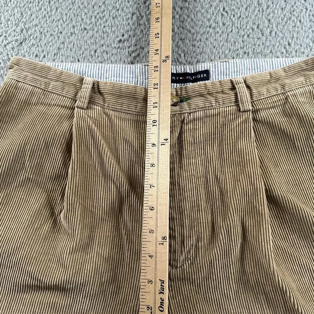 Vtg Tommy Hilfiger Corduroy Pants Mens 34x32 Beige Pleated Straight Chino Casual